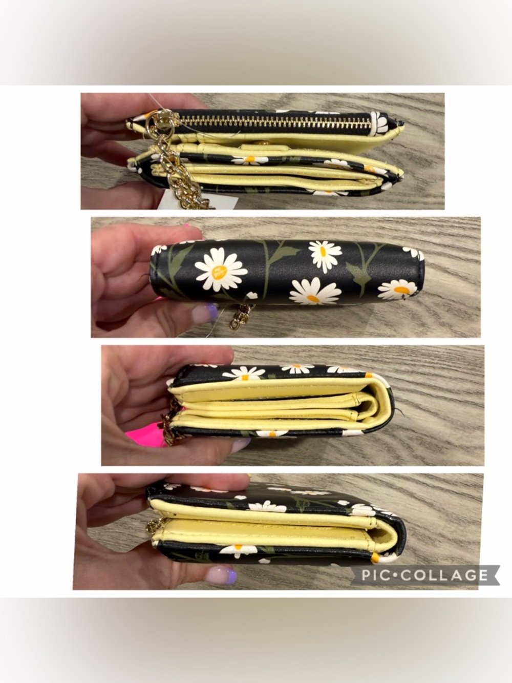 Betsey Johnson NWT Black Daisy Print Wallet with Yellow Trim - Picture 4 of 4